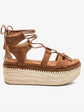 Stuart Weitzman Tan "Romanesque" Suede Platform Lace-up Gladiator Sandals (US 5)
